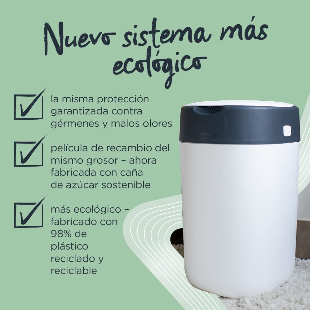 Tommee Tippee - Contenedor para Pañales Avanzado Twist and Click, Nuevo Sistema Ecológico, Incluye 12 Recambios con Película GREENFILM, Blanco