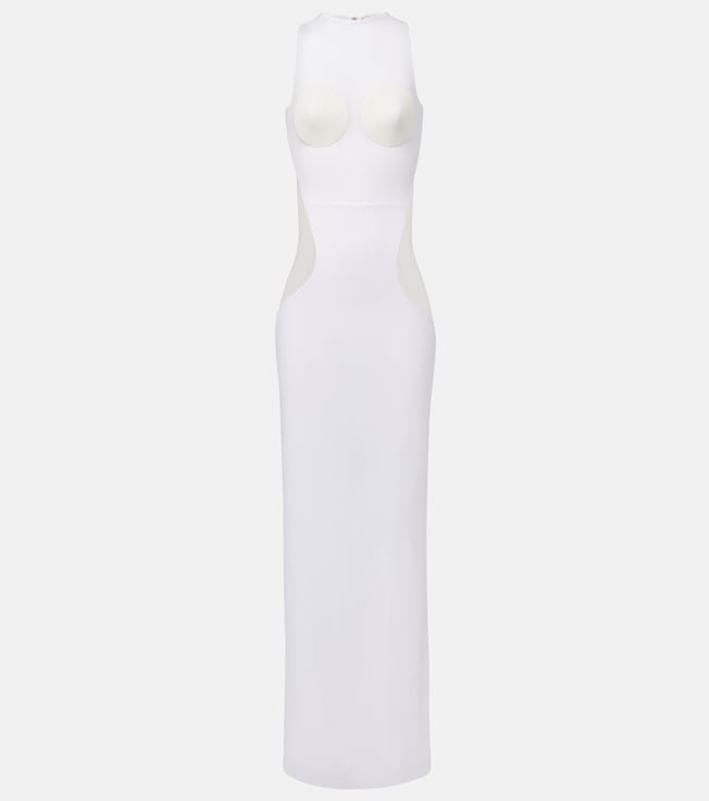 Paneled semi-sheer tulle maxi dress