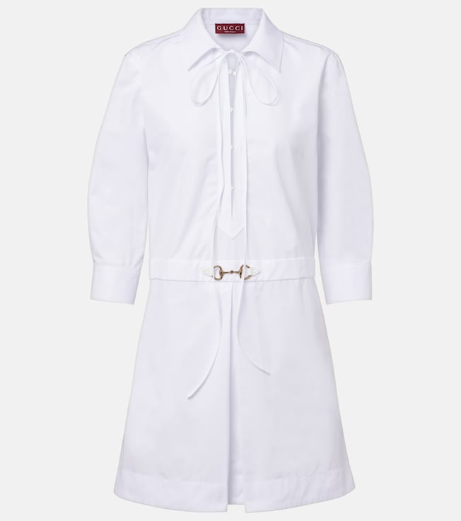 Leather-trimmed cotton minidress