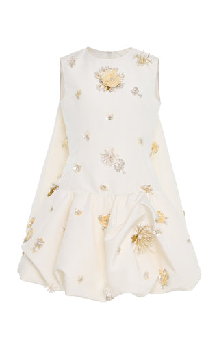 Embellished Bubble-Hem Silk Mini Dress