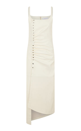 Button-Detailed Leather Midi Dress