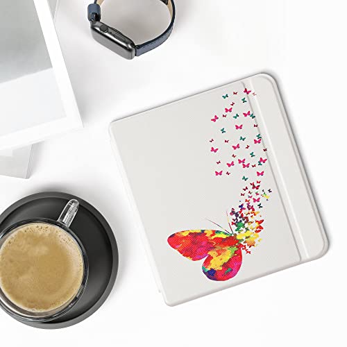 kwmobile Case Compatible with Kobo Libra 2 - Case PU e-Reader Cover - Butterfly Swarm Multicolor/Dark Pink/White -123
