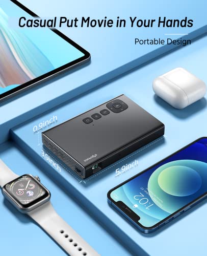 Mini Projector, ELEPHAS 5G WiFi DLP Portable Projector with Bluetooth, 200 ANSI DLP Outdoor Projector, Rechargeable Smart Projector for Travel Compatible with iOS, Android, TV Stick, PS4 -123
