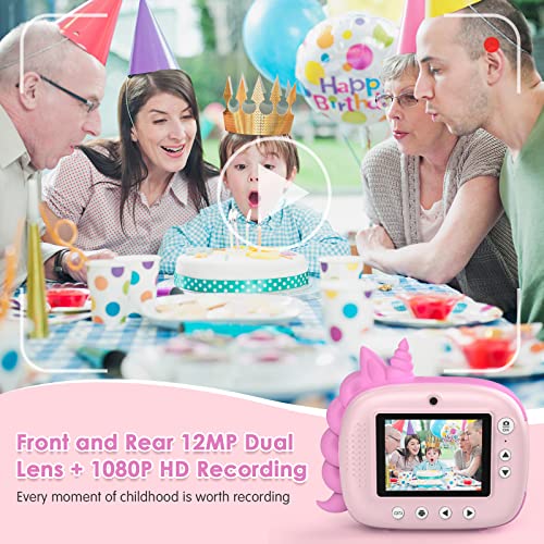 HiMont Kids Camera Instant Print, Digital Camera for Kids with Zero Ink Print Paper & 32G TF Card, Selfie Video Camera with Color Pens & Photo Clips for DIY, Gift for Girls Boys 3-14 Years Old (Pink) -123