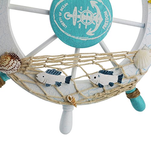 Ogrmar Mediterranean Nautical Wooden Boat Ship Steering Wheel/Handcrafted Wooden Ship Wheel Pirate Decor Wall and Door Hanging Ornament Plaque (White Fish) test {product.id}