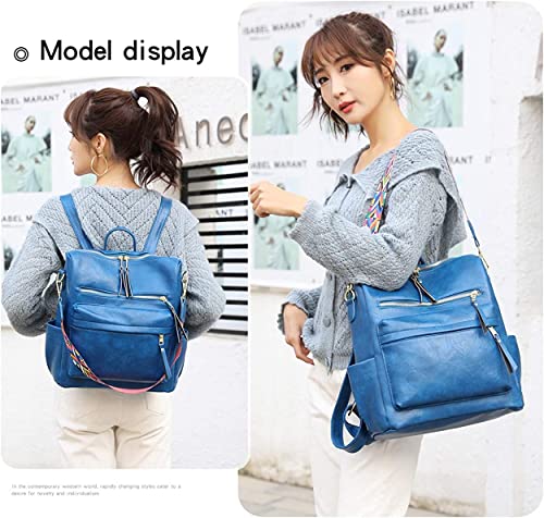 Comfabie Women's Fashion Backpack Purses Multipurpose Design Handbags and Shoulder Bag PU Leather Travel bag Vegan Leather Girl's Travel Casual Collage Backpack With Shoulder printed Straps (Blue) -123