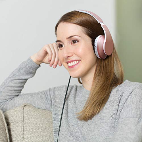 Wireless Bluetooth Headphones Over Ear, Rydohi Hi-Fi Stereo Headset with Deep Bass, Foldable and Lightweight, Wired and Wireless Modes Built in Mic for Cell Phones, TV, PC and Traveling (Rose Gold) -123