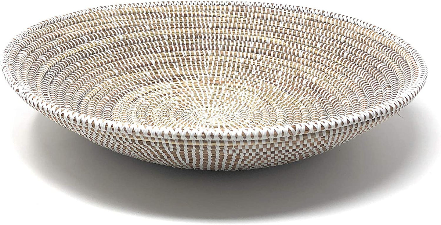 African Fair Trade 12-inch Round Grain Basket, White