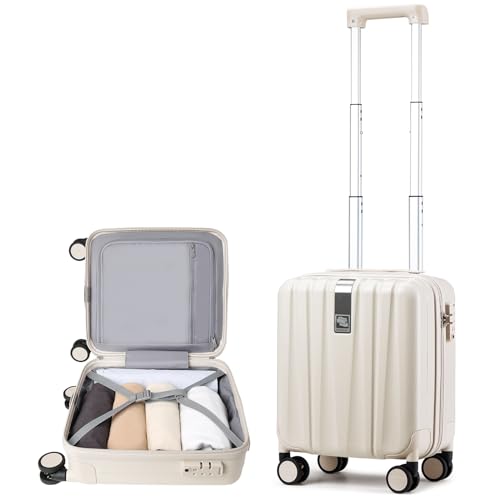 Hanke Maleta de Mano de 14 Pulgadas con Ruedas, Equipaje de Cabina Rígido Ligero, Cabe Debajo del Asiento, Aprobada para Viaje en Avión, Maleta Pequeña para Fin de Semana, Blanco Ahumado