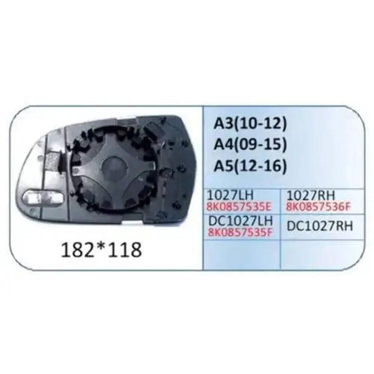 Car Craft Compatible With Audi A3 10-12 A4 09-15 A5 12-16 Side Rear View Mirror Glass Left 1027 LEFT CC-2185
