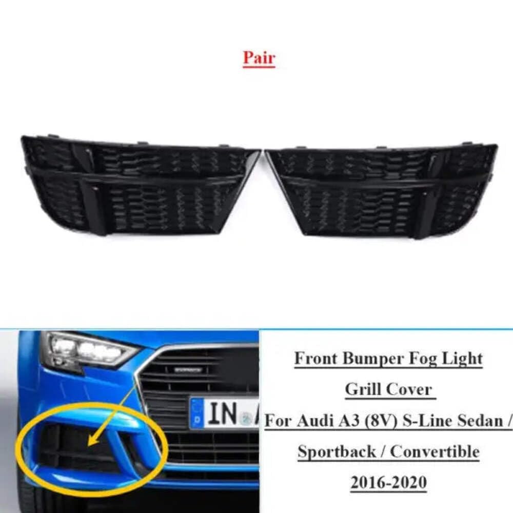 Car Craft Compatible With Audi A3 2015-2017 S Line Bumper Fog Lamp Grill Frame Cover