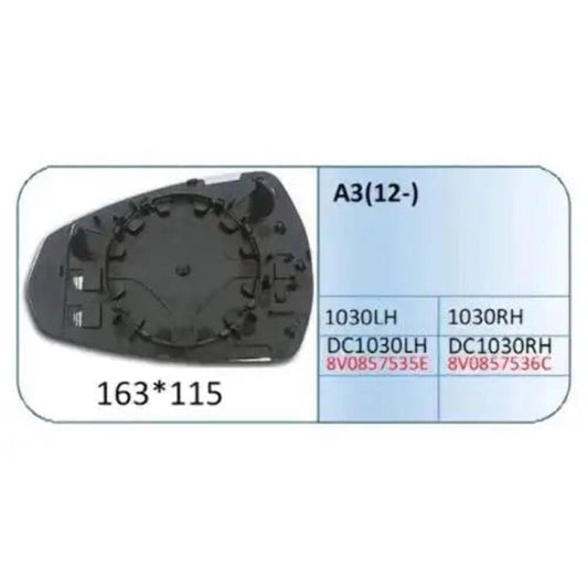 Car Craft Compatible With Audi A3 2012 Side Rear View Mirror Glass Right 1030 RIGHT CC-2190