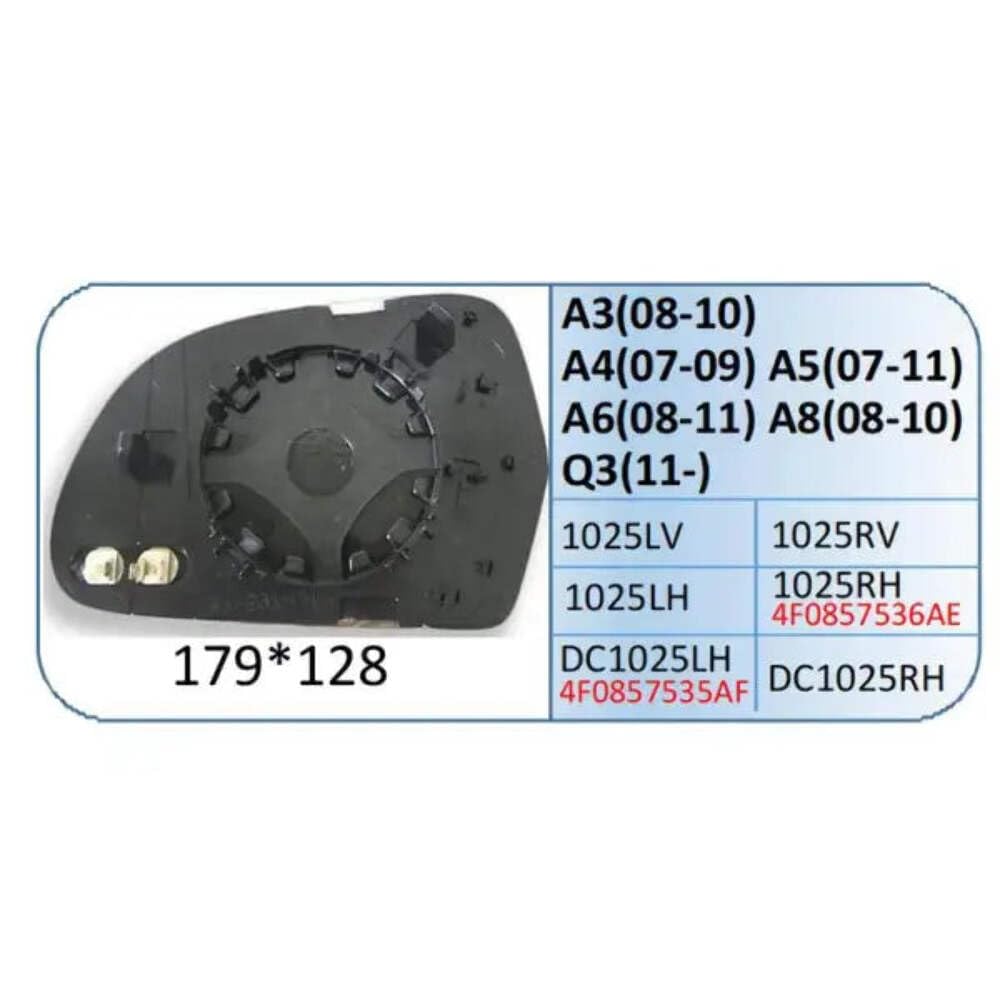 Car Craft Compatible With Audi A3 08-10 A4 07-09 A5 07-11 A6 08-11 A8 08-10 Q3 11 Side Rear View Mirror Glass Right 1025 RIGHT CC-2182