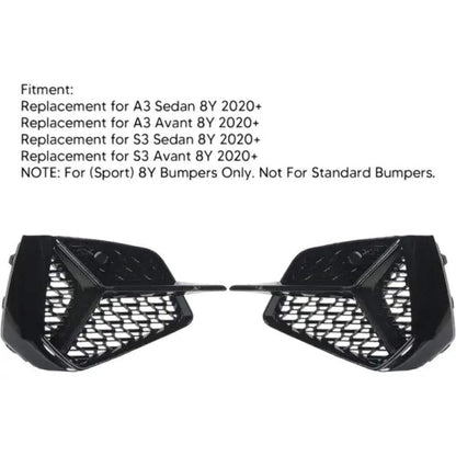 Car Craft Compatible With Audi A3 2020+ S Line Bumper Fog Lamp Grill Frame Cover Black
