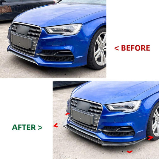 Car Craft Compatible With Audi A3 2013-2016 S3 Front Bumper Lip Splitter Diffuser Skirts Flag Canard Glossy Black Zst-718 Gb CC-6204