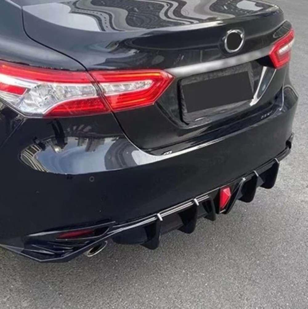 Car Craft Compatible With Toyota Camry 2018-2023 Rear After Bumper After Lip Splitter Skirts Diffuser F1 Style With Light Ar-toyota-0114 Glossy Black CC-8356