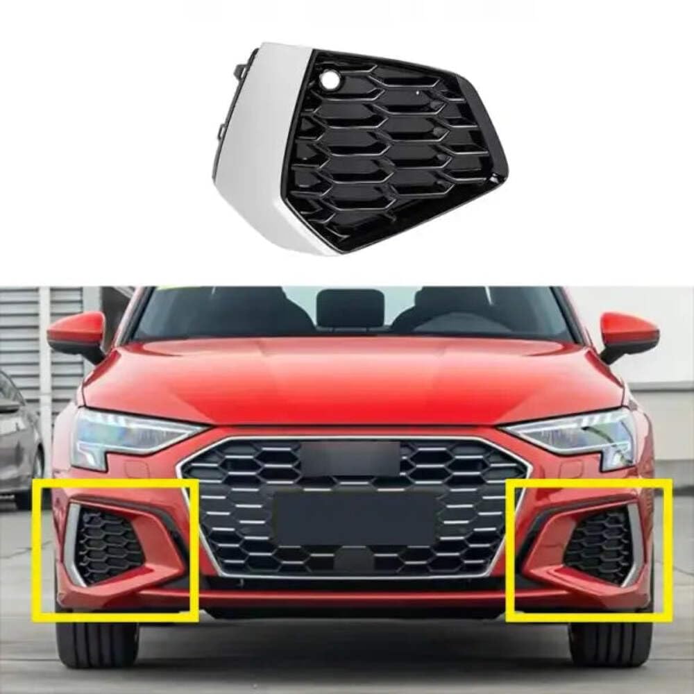 Car Craft Compatible With Audi A3 2020+ S Line Bumper Fog Lamp Grill Frame Cover Black Silver