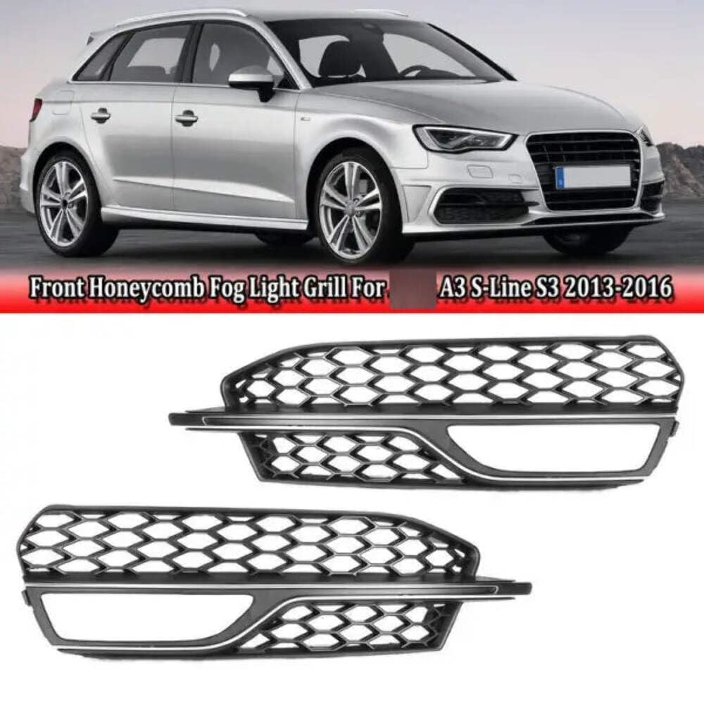 Car Craft Compatible With Audi A3 2014-2016 S Line Bumper Fog Lamp Grill Frame Cover Honeycomb Style