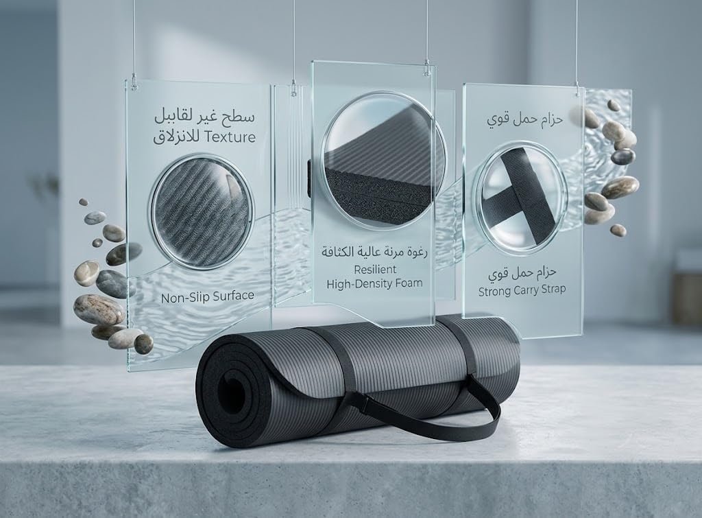 بساط يوغا احترافي بريمو بلس مع حزام للحمل، مصنوع من إسفنج عالي الجودة، يوفر سطحًا مانعًا للانزلاق وراحة فائقة لممارسة التمارين الرياضية في المنزل أو النادي الرياضي ولأنشطة اللياقة البدنية