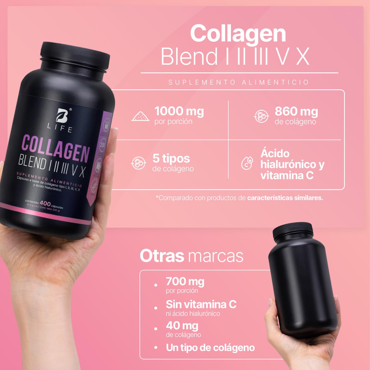 B Life Mezcla de Colágenos Tipo I, II, III, V y X 200 cápsulas