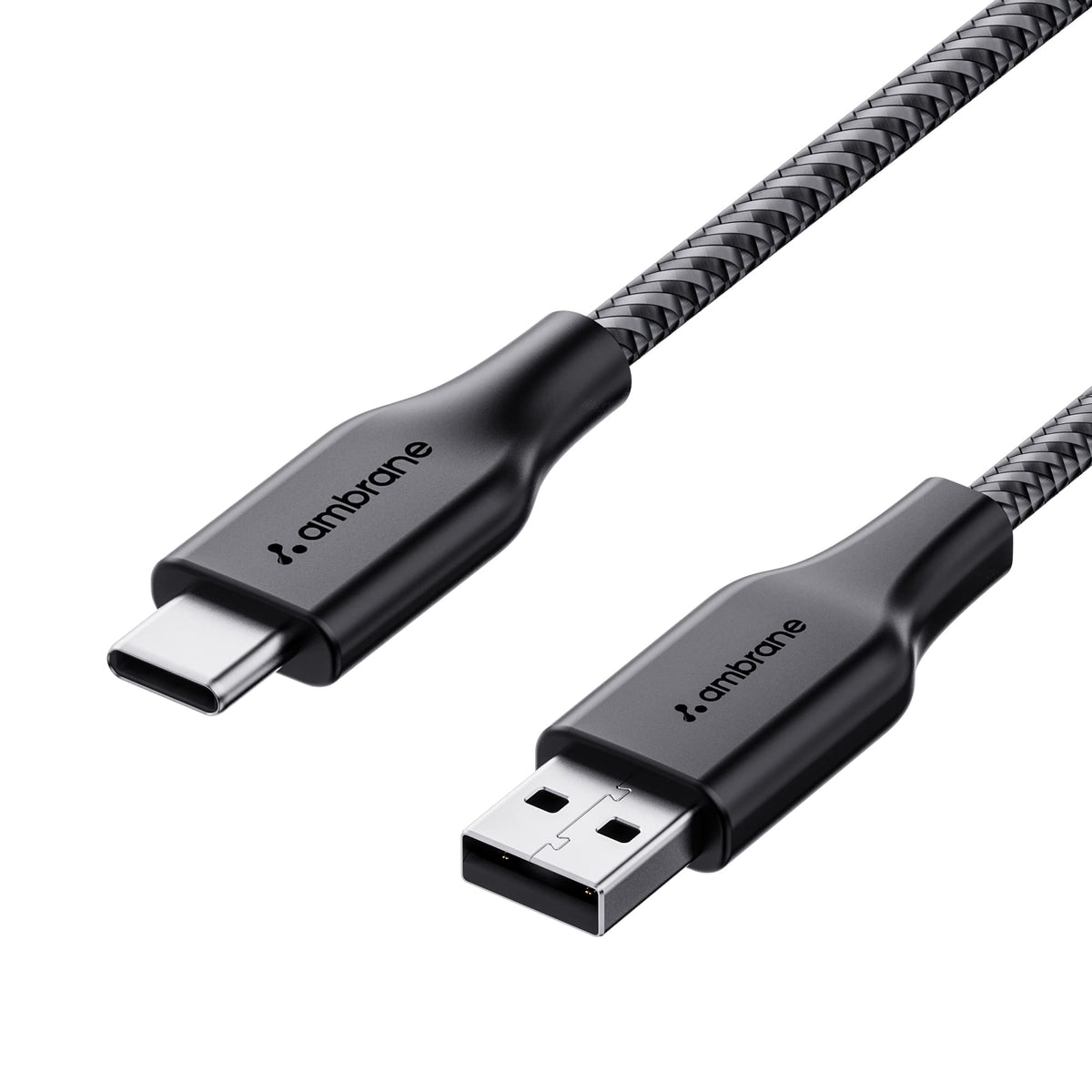 Ambrane Unbreakable 3A Fast Charging Braided Type C Cable – 1.5 Meter (RCT15 (A), Black) Supports QC 2.0/3.0 Charging