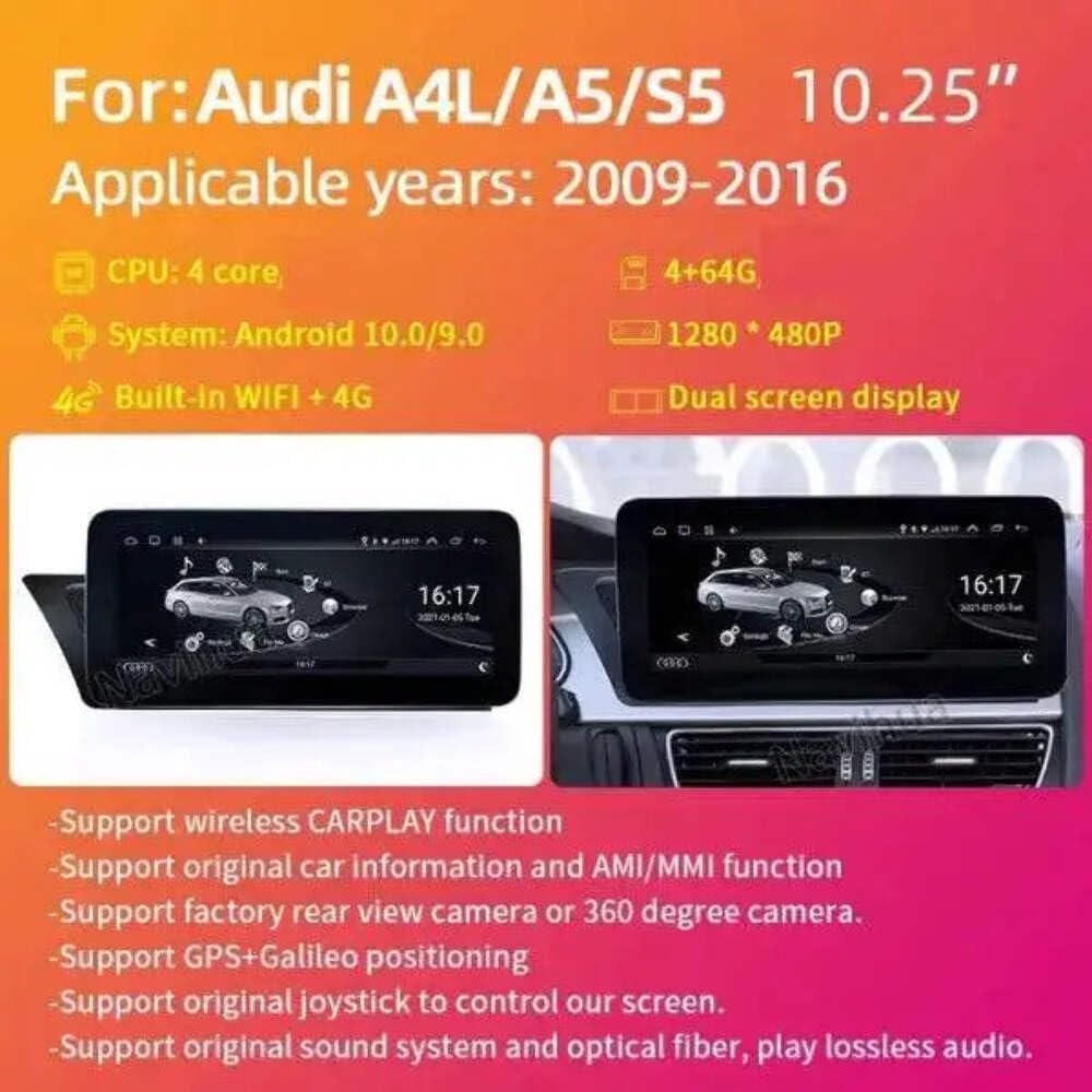 Car Craft A4 Android Player DVD Compatible with Audi A4 Android Player DVD A4 2009-2016 8 Core 4+64gb with 4g Ngt4.5 10.25inch HIGH Model CC-1148