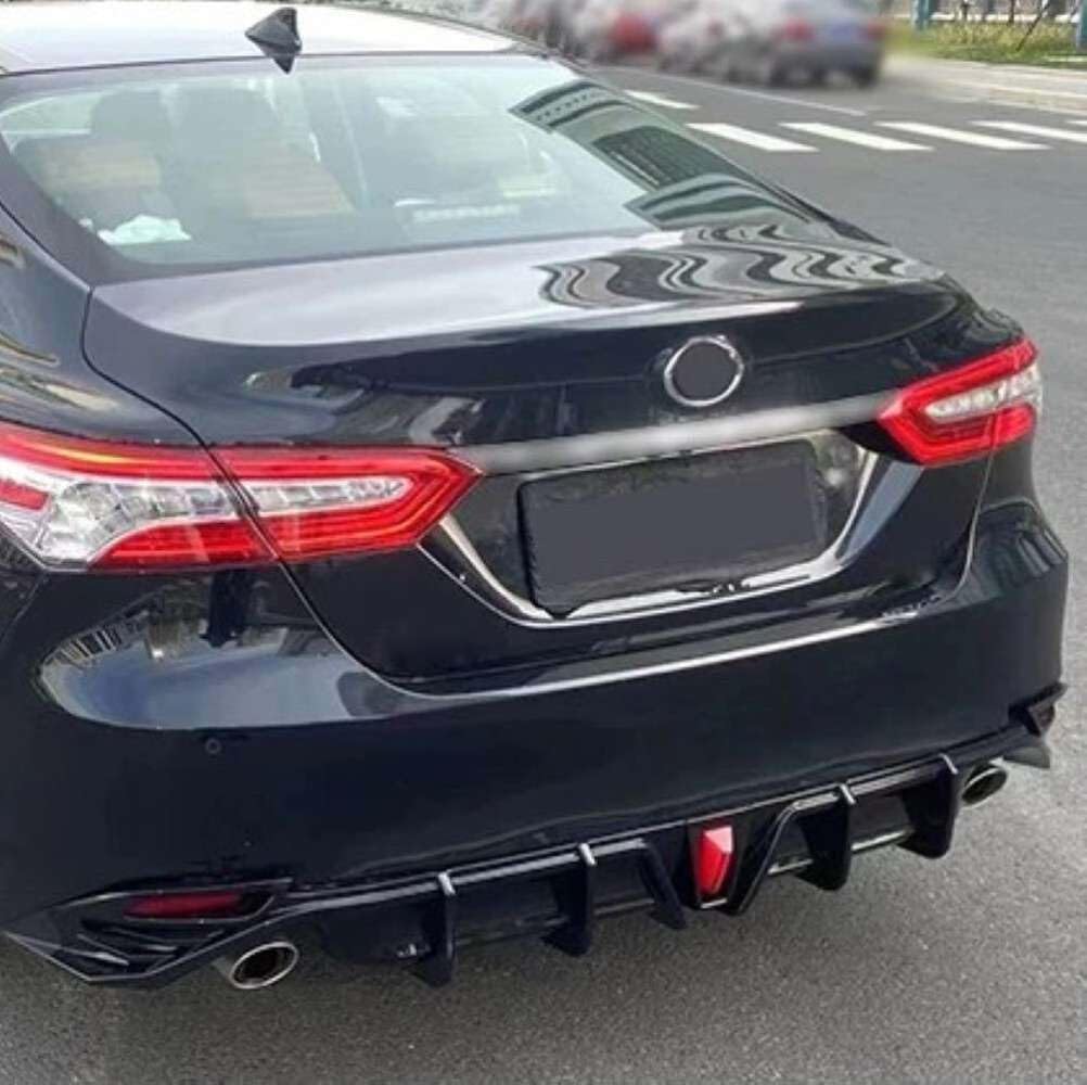 Car Craft Compatible With Toyota Camry 2018-2023 Rear After Bumper After Lip Splitter Skirts Diffuser F1 Style With Light Ar-toyota-0114 Glossy Black CC-8356