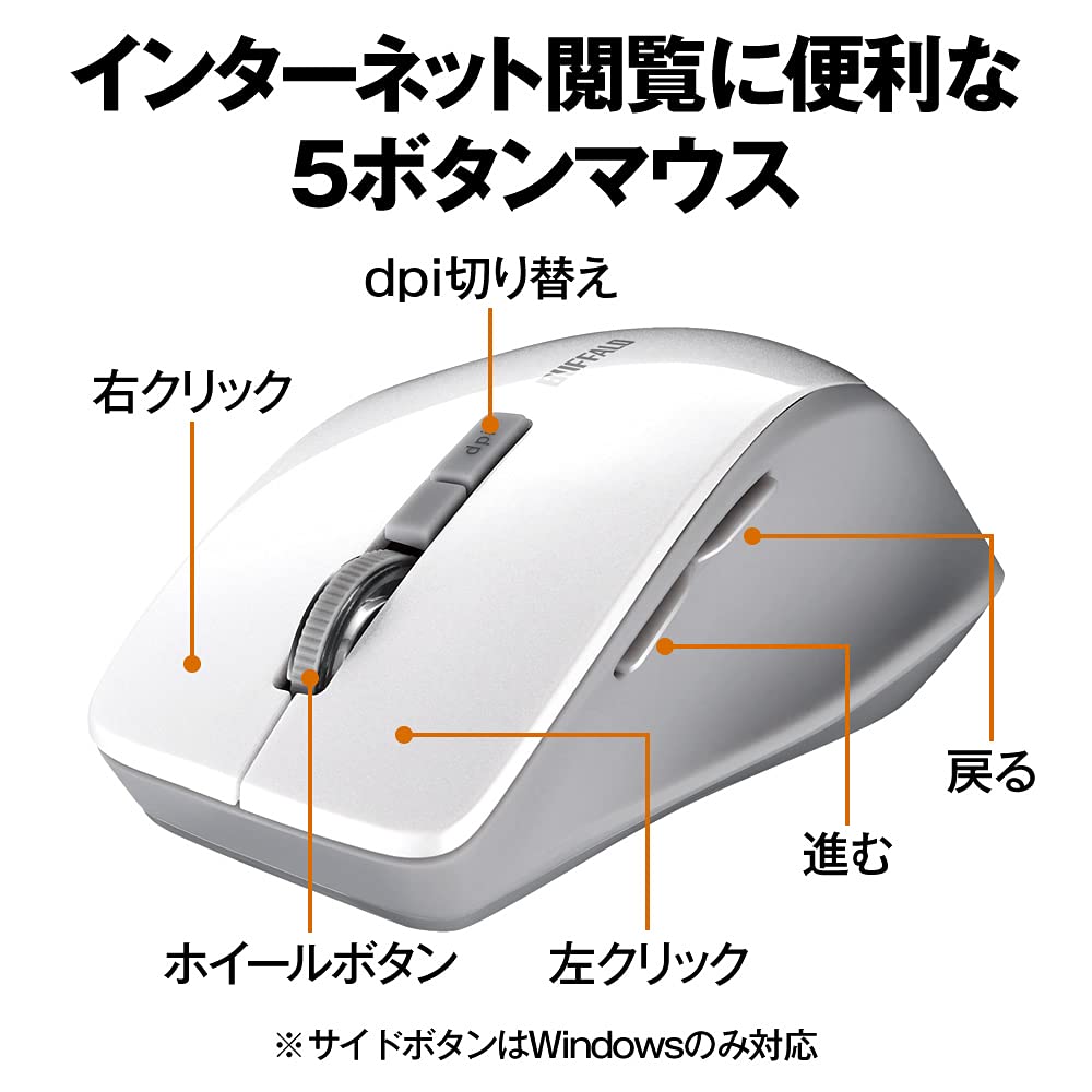 バッファロー マウス ワイヤレス 静音 5ボタン dpi切替 BlueLED ベージュピンク BSMBW325BP