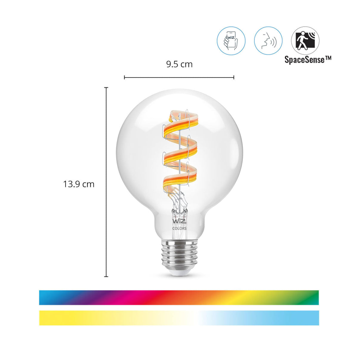 WiZ E27 Filament Lamp Globe - Colored and White Light - Smart LED Lighting - 40W - Transparent - Wi-Fi