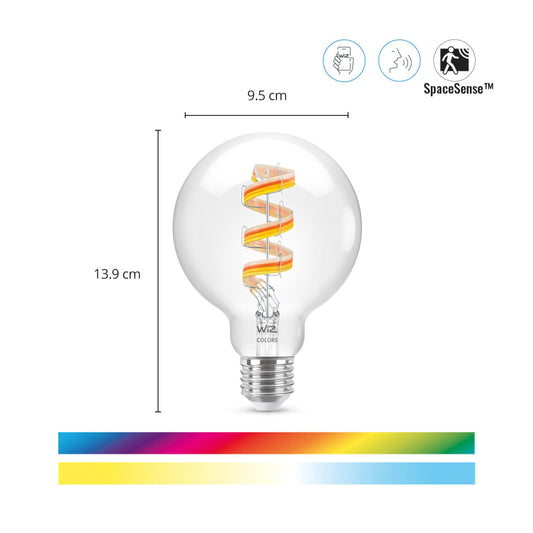WiZ E27 Filament Lamp Globe - Colored and White Light - Smart LED Lighting - 40W - Transparent - Wi-Fi