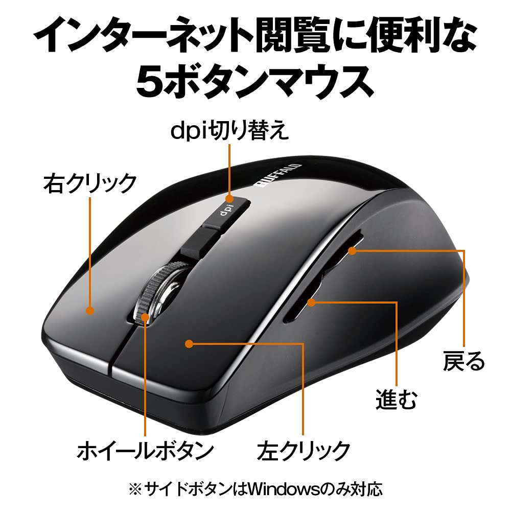 バッファロー マウス ワイヤレス 静音 5ボタン dpi切替 BlueLED ベージュピンク BSMBW325BP