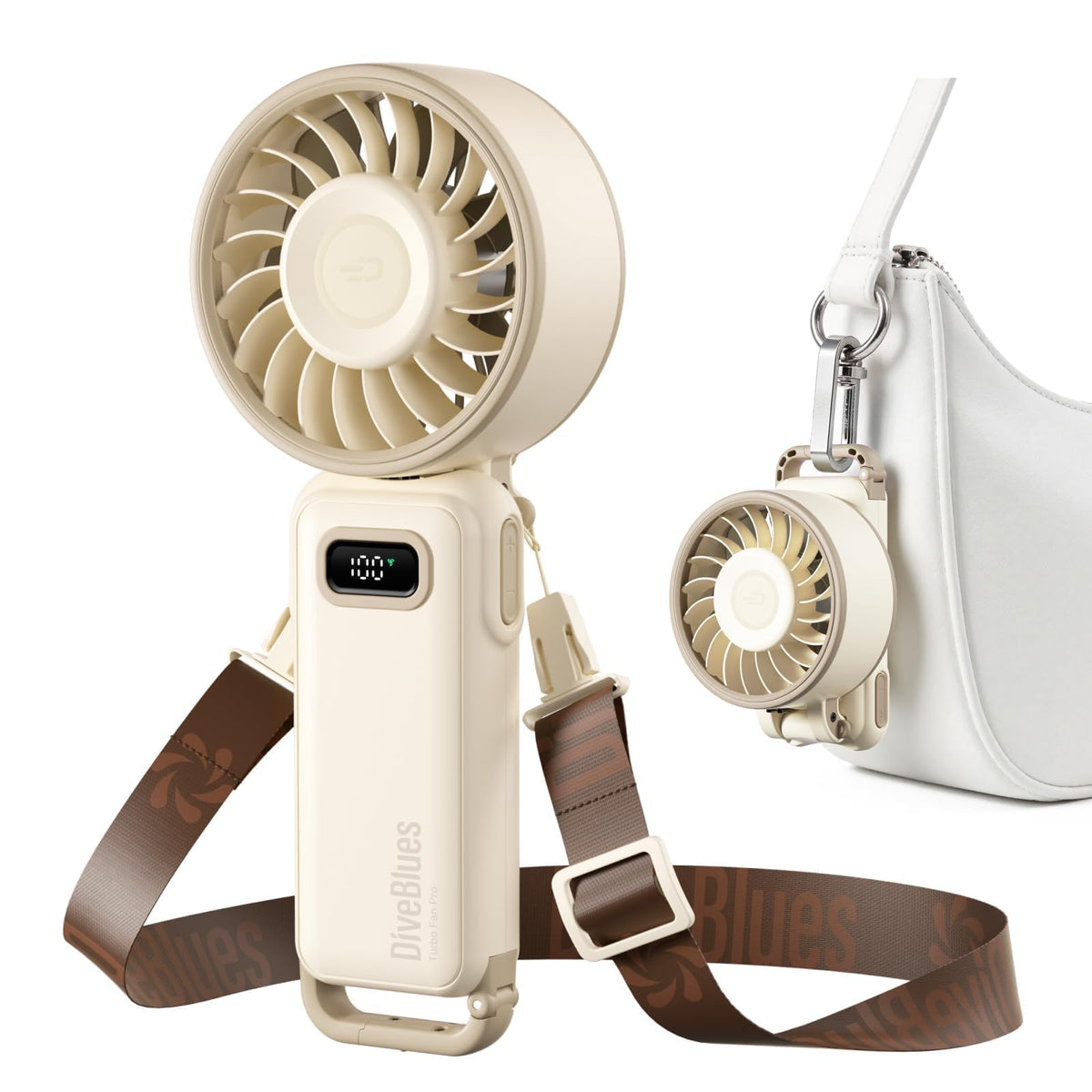 Diveblues Portable Handheld Fan Turbo Fan, 12H Maximum Cooling Time, 100 Speeds, 180° Foldable, 4-in-1 USB Pocket Fan for Hand, Desk and Neck, Mini Travel Fan