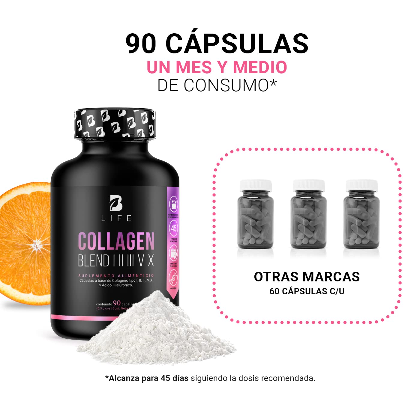 B Life Mezcla de Colágenos Tipo I, II, III, V y X 200 cápsulas