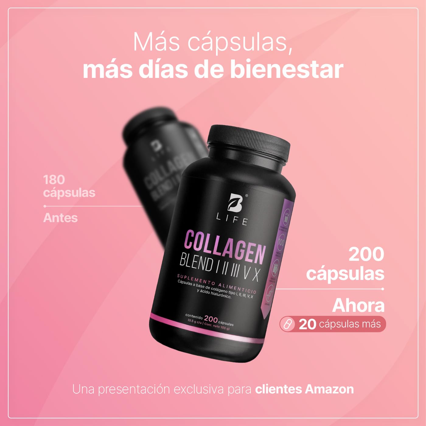 B Life Mezcla de Colágenos Tipo I, II, III, V y X 200 cápsulas