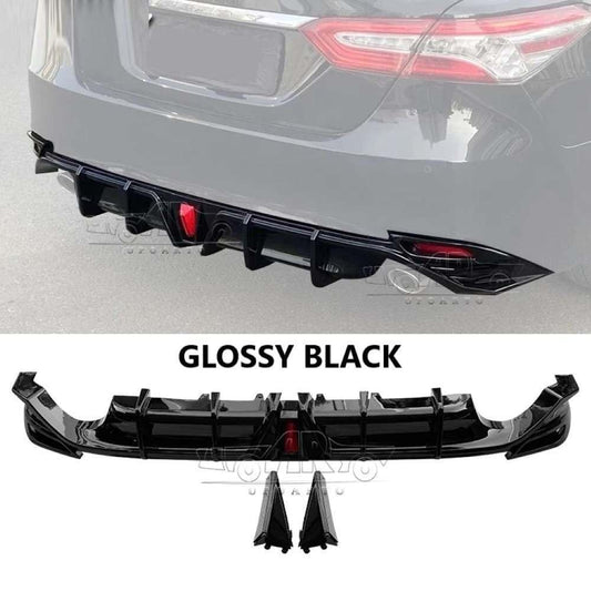 Car Craft Compatible With Toyota Camry 2018-2023 Rear After Bumper After Lip Splitter Skirts Diffuser F1 Style With Light Ar-toyota-0114 Glossy Black CC-8356