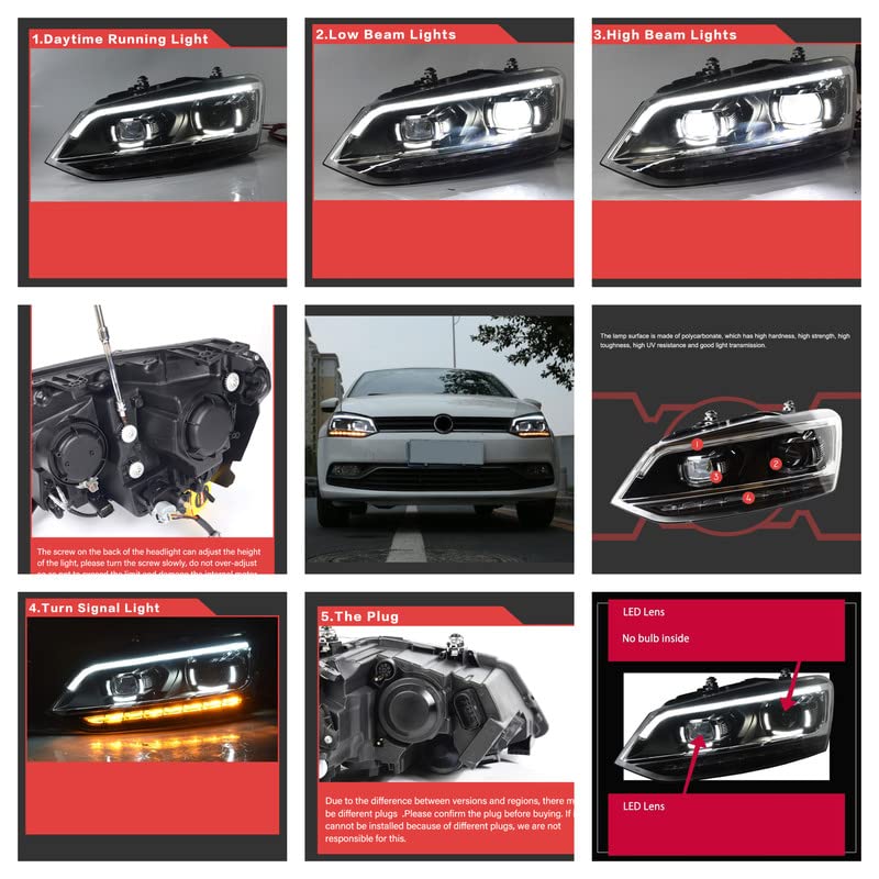Car Craft Polo Headlight Headlamp Compatible With Volkswagen Polo Headlight Headlamp Polo 2010-2022 Vento 2010-2022 Sy Style Polo Headlight Sy Sy-polo