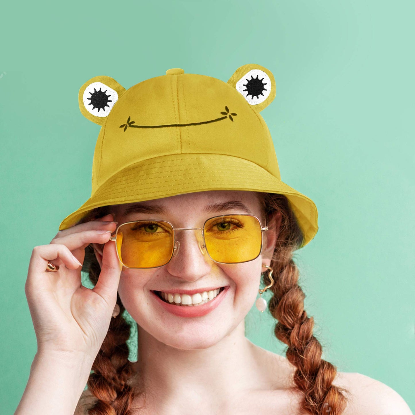 SAOROPEB Frog Hat for Adult Teens, Cute Bucket Hat, Cotton Funny Fisherman Men Women Yellow