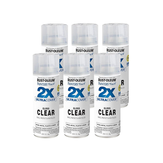Rust-Oleum 334029-6PK Painter's Touch 2X Ultra Cover Spray Paint, 12 oz, Gloss Clear, 6 Pack