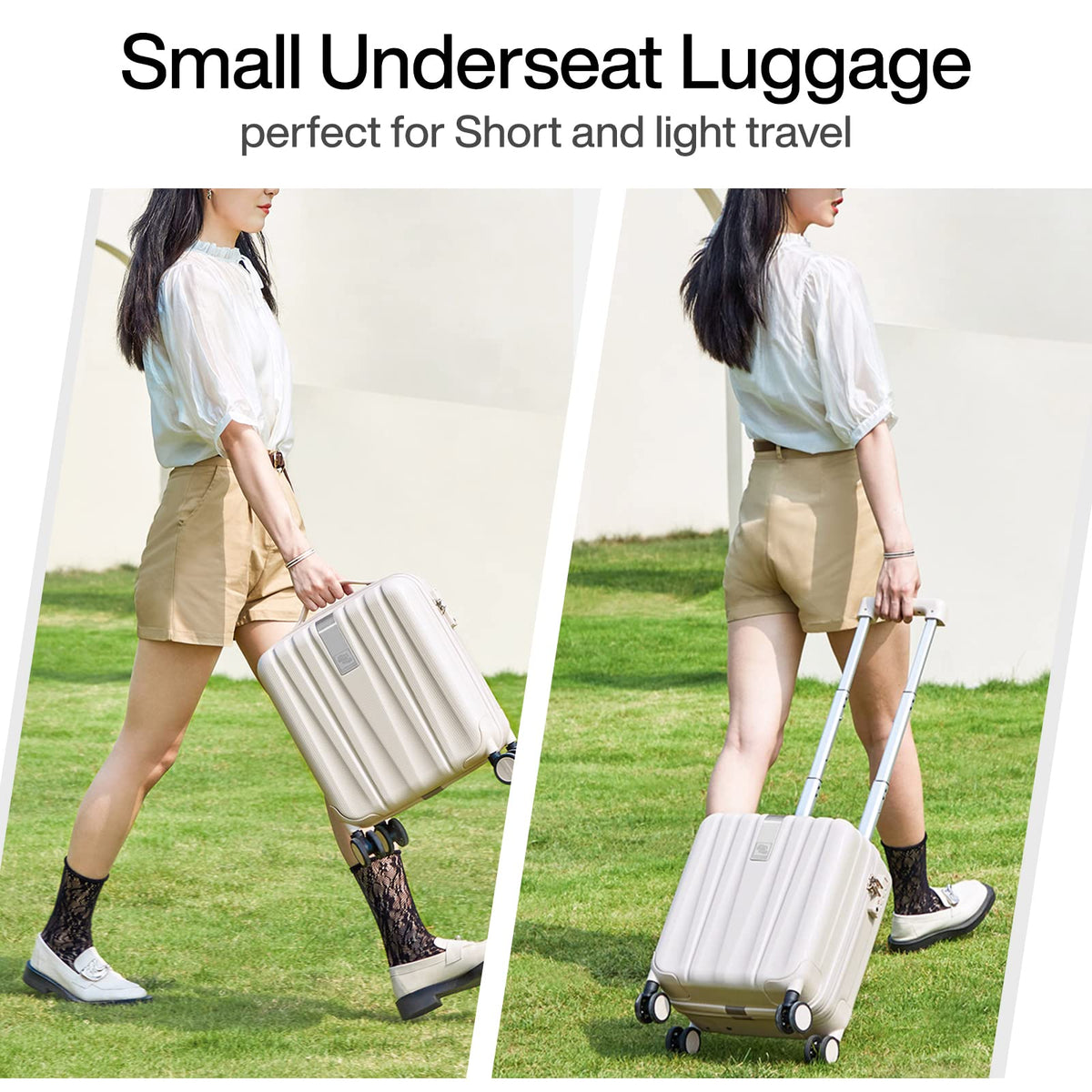 Hanke Maleta de Mano de 14 Pulgadas con Ruedas, Equipaje de Cabina Rígido Ligero, Cabe Debajo del Asiento, Aprobada para Viaje en Avión, Maleta Pequeña para Fin de Semana, Blanco Ahumado