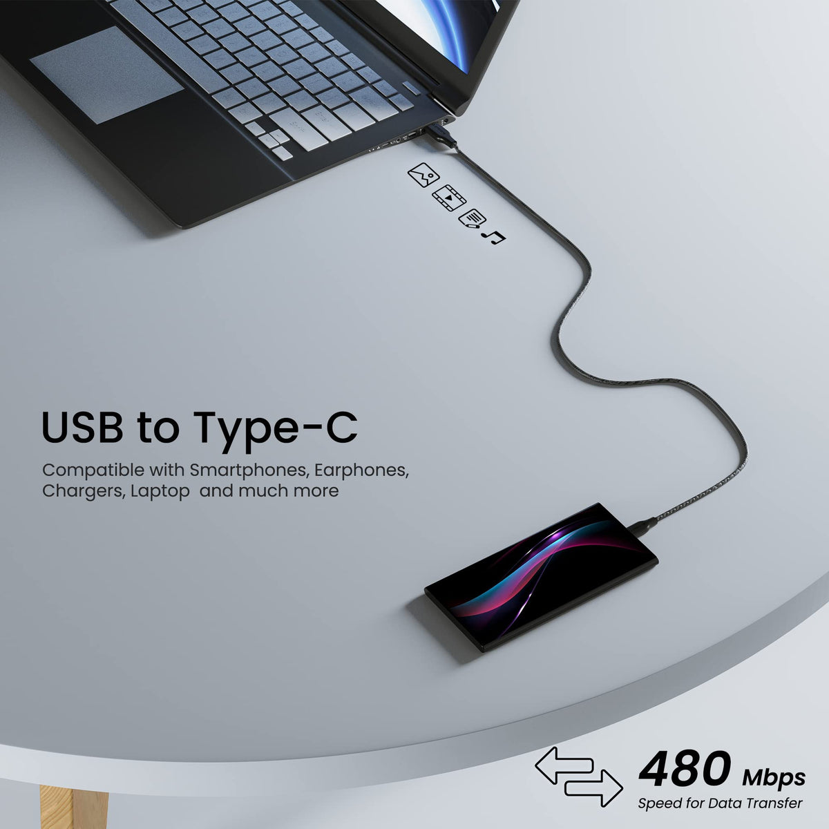 Ambrane Unbreakable 3A Fast Charging Braided Type C Cable – 1.5 Meter (RCT15 (A), Black) Supports QC 2.0/3.0 Charging