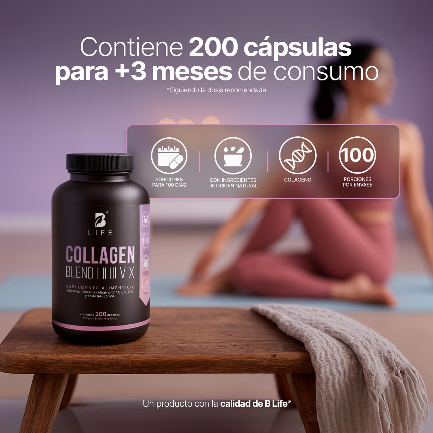 B Life Mezcla de Colágenos Tipo I, II, III, V y X 200 cápsulas