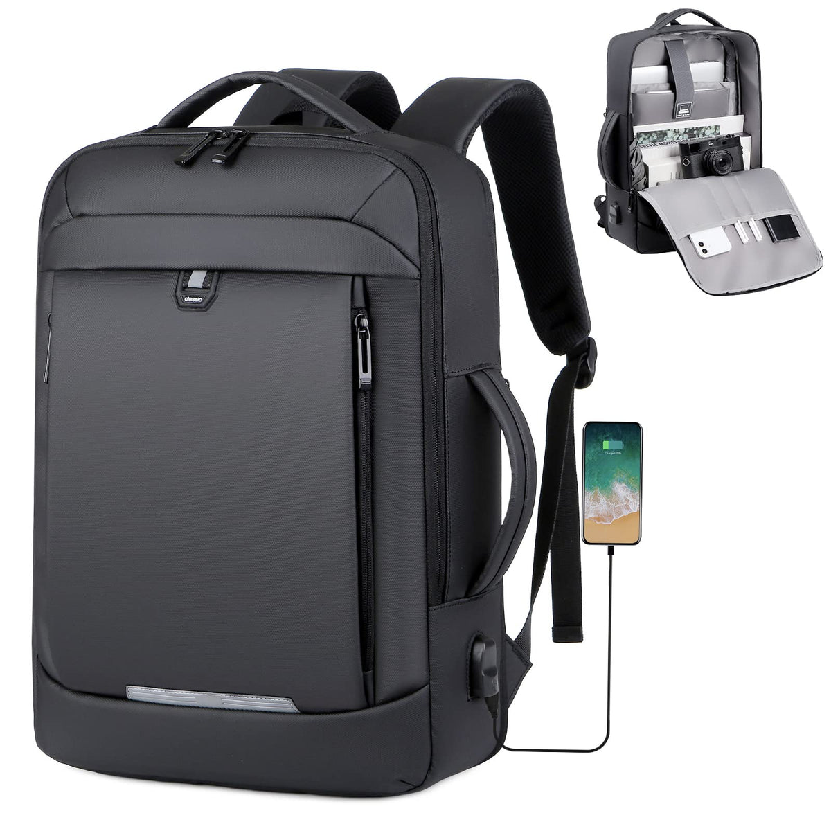 Mochila Laptop Impermeable Extensible 15.6in Con Carga USB Antirrobo Mochilas Para Computadora Negocios Viaje Escolar Al Aire Libre Mochila