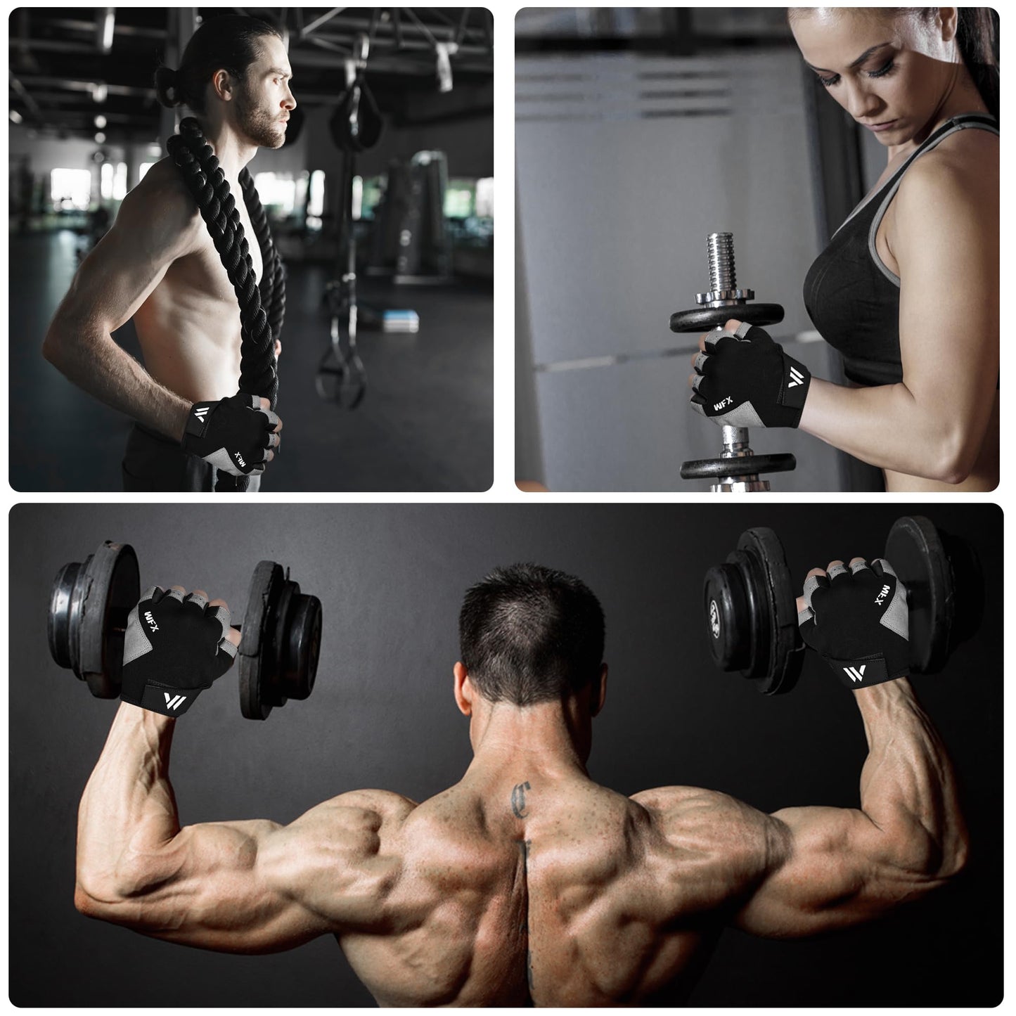 WESTWOOD FOX Amortyzujące wstrząsy antypoślizgowe rękawice do treningu fitness oddychające wyściełane rękawiczki do podnoszenia ciężarów bez palców dla mężczyzn, kobiet, ćwiczeń na rowerze