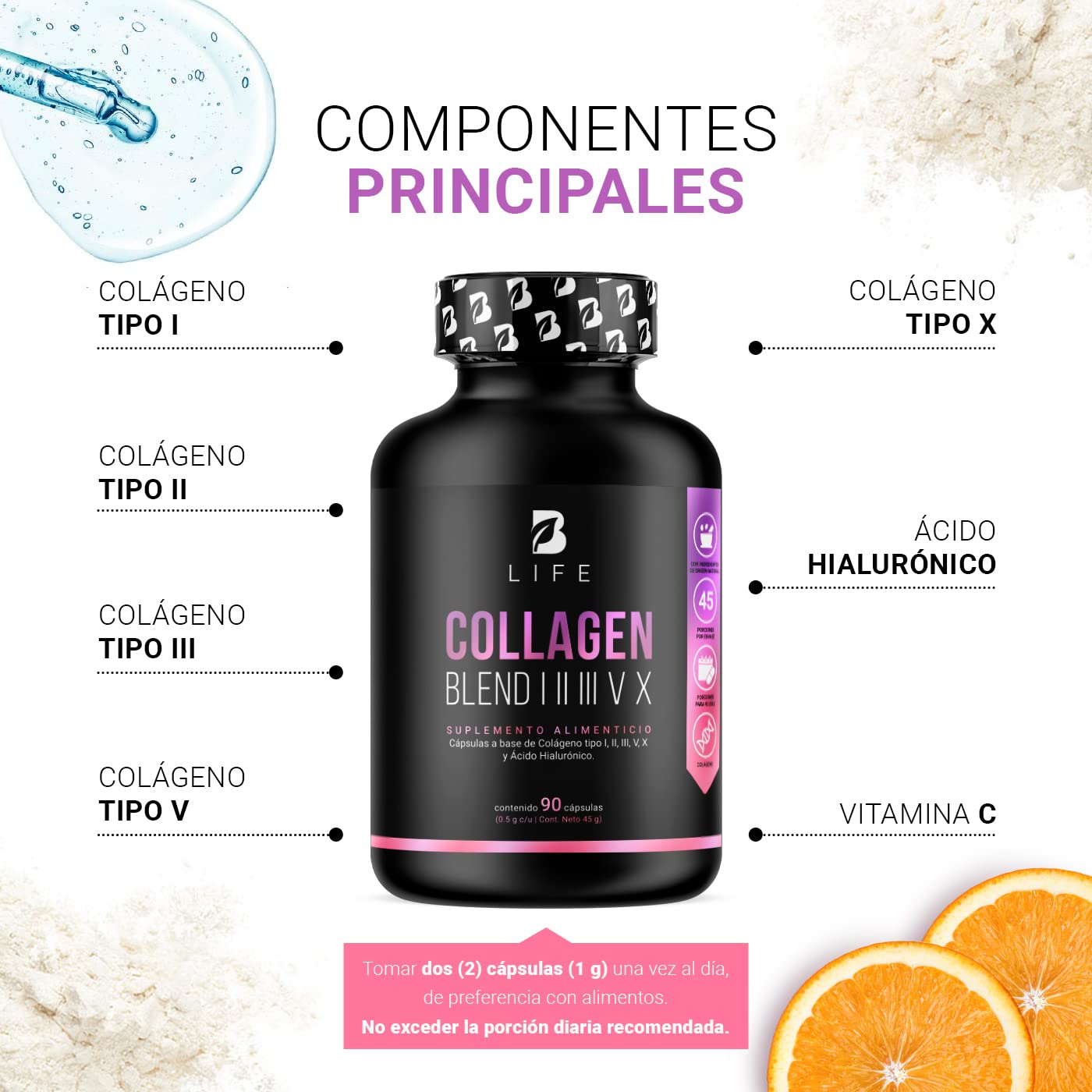 B Life Mezcla de Colágenos Tipo I, II, III, V y X 200 cápsulas
