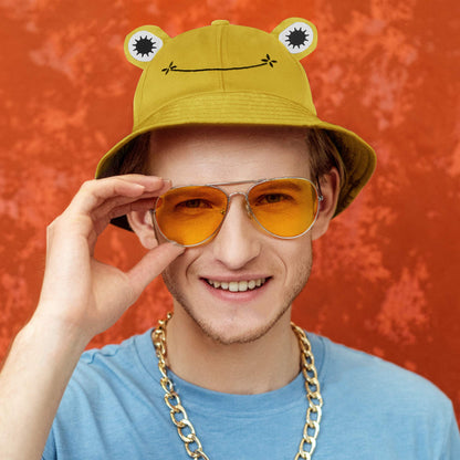 SAOROPEB Frog Hat for Adult Teens, Cute Bucket Hat, Cotton Funny Fisherman Men Women Yellow