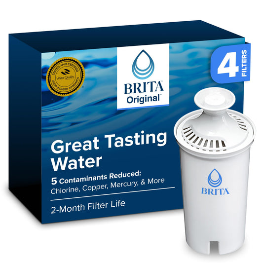 Brita Standard Water Filter for Pitchers and Dispensers, BPA-Free, Reduces Copper, Cadmium and Mercury Impurities, Lasts Two Months or 40 Gallons, Includes 4 Filters for Pitchers