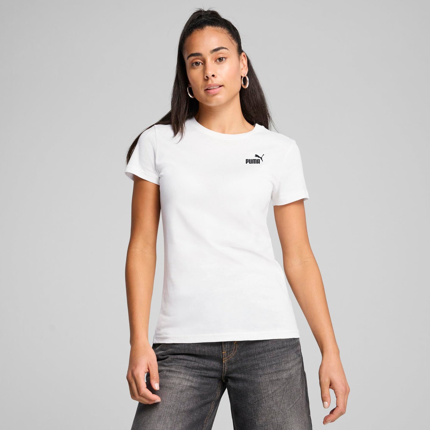 PUMA ESS - Talla S para mujer, talla S 1 camiseta con logotipo, Gris Claro Jaspeado, M