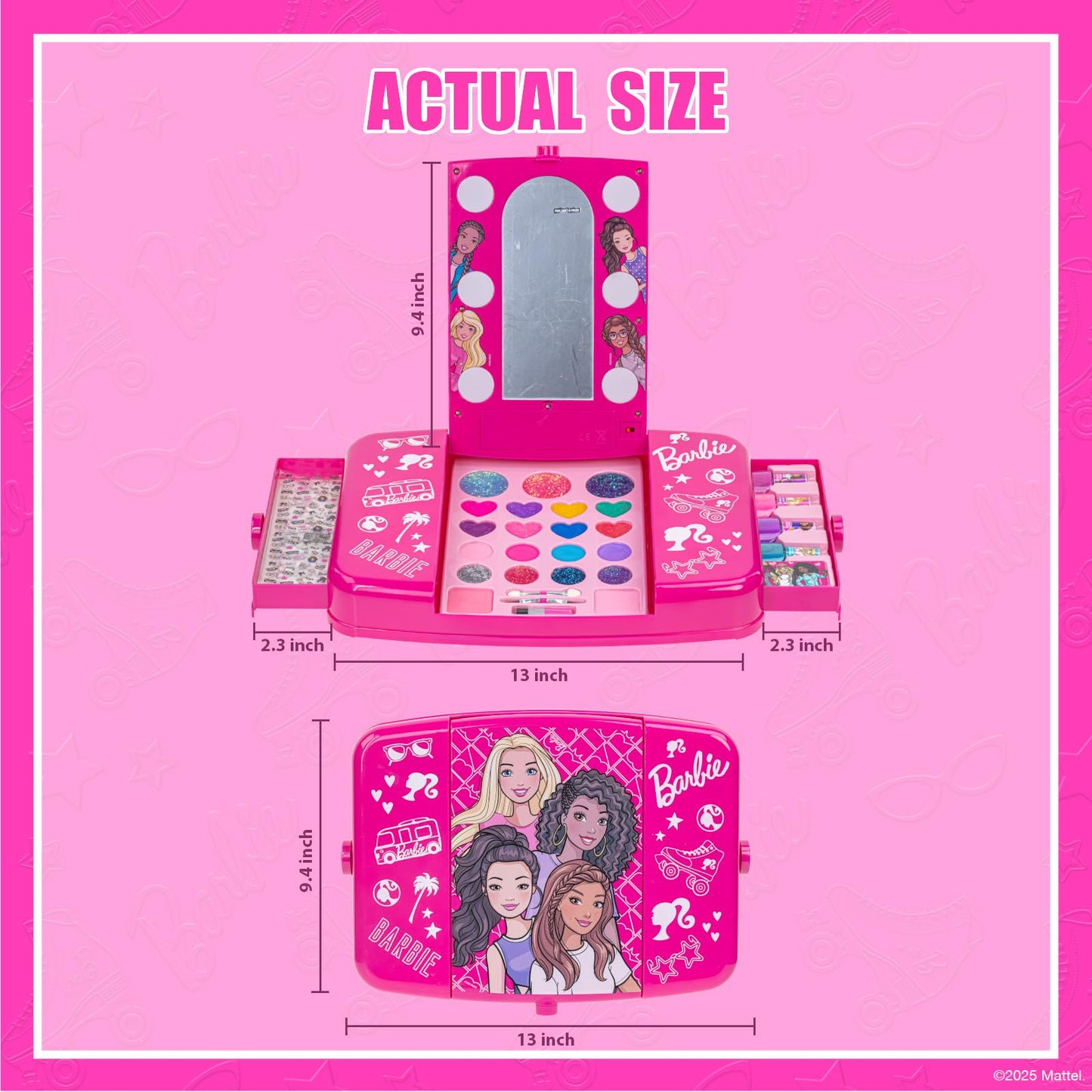 Barbie Set de Maquillaje con Espejo Luminoso Gloss y Esmalte.
