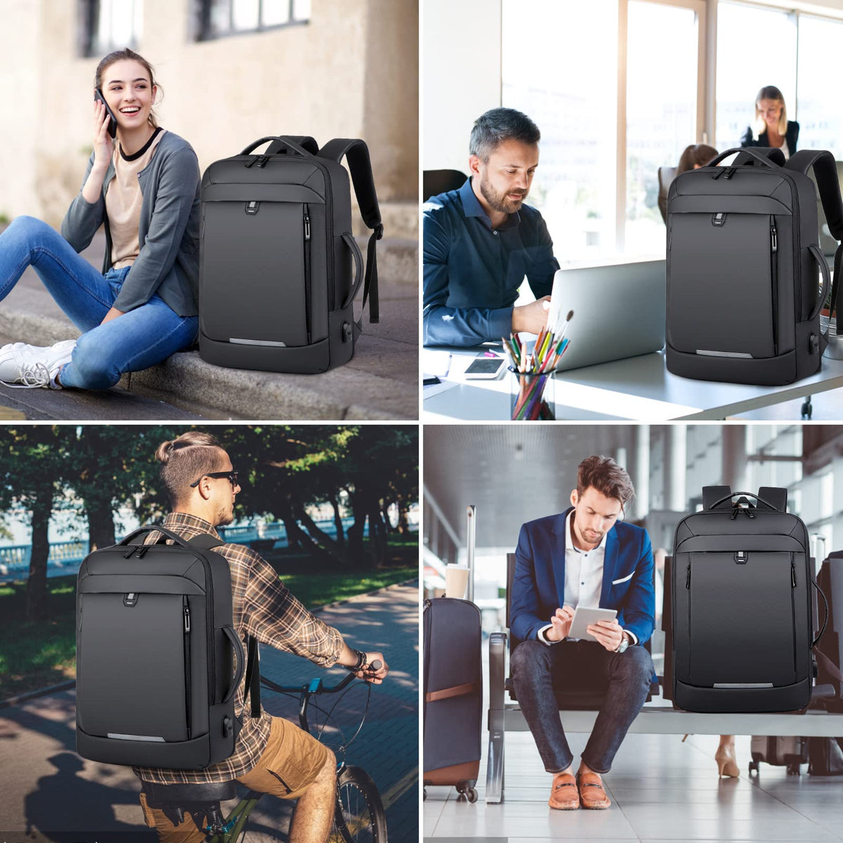 Mochila Laptop Impermeable Extensible 15.6in Con Carga USB Antirrobo Mochilas Para Computadora Negocios Viaje Escolar Al Aire Libre Mochila