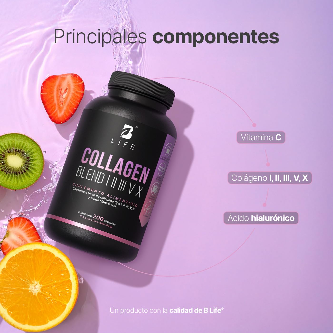 B Life Mezcla de Colágenos Tipo I, II, III, V y X 200 cápsulas